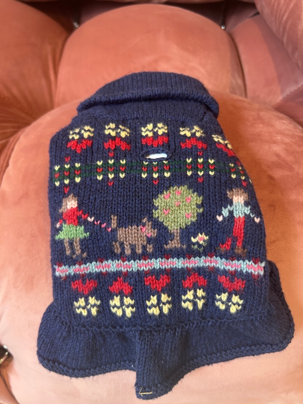 Ralph Lauren Navy Fair Isle Knit Dog Sweater with Folk Motif